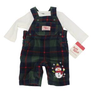 OshKosh Baby B'Gosh Vestbak Overalls Fleece Plaid Snowman Christmas Newborn